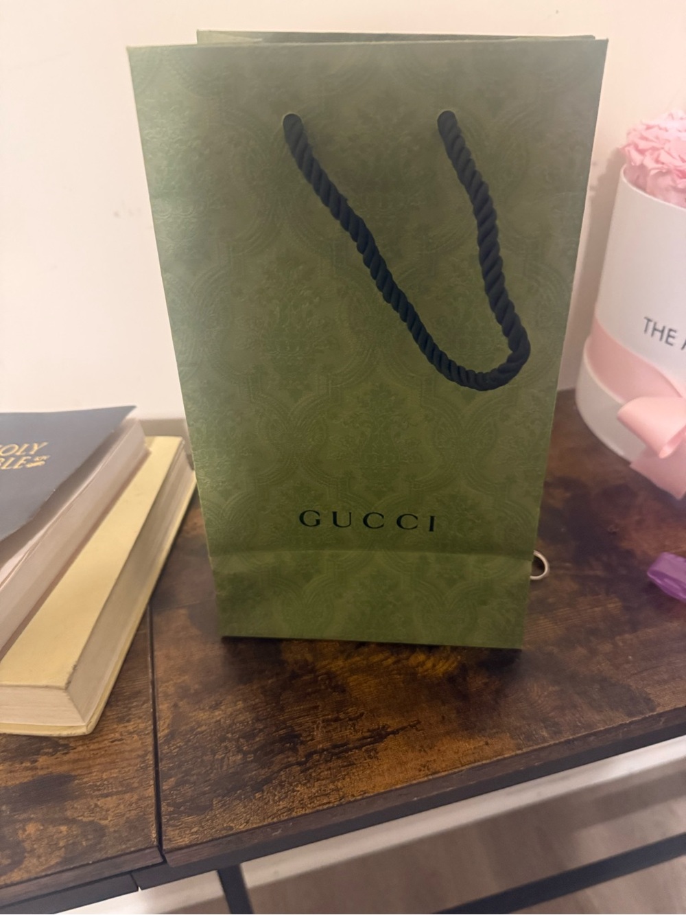 Gucci Olive Green Paper Gift Bag with Black Rope Handles